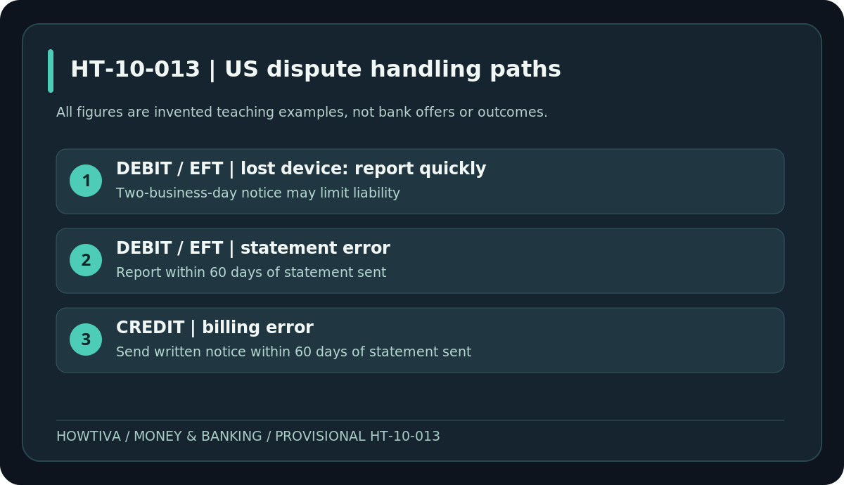 Different US reporting routes: debit/EFT Regulation E versus credit billing-error written notice