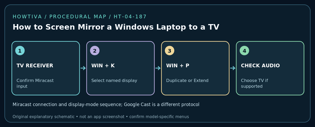 Miracast connection and display-mode sequence; Google Cast is a different protocol