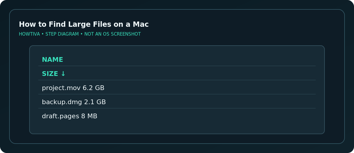 Finder List view with Size column and Get Info shortcut