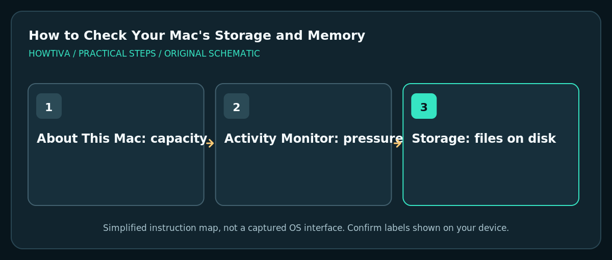 Contrast installed memory and memory pressure with storage capacity