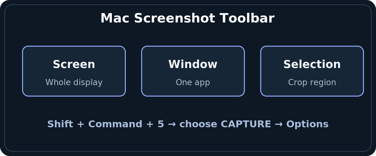 Schematic of Mac Screenshot toolbar with separate still-image capture modes