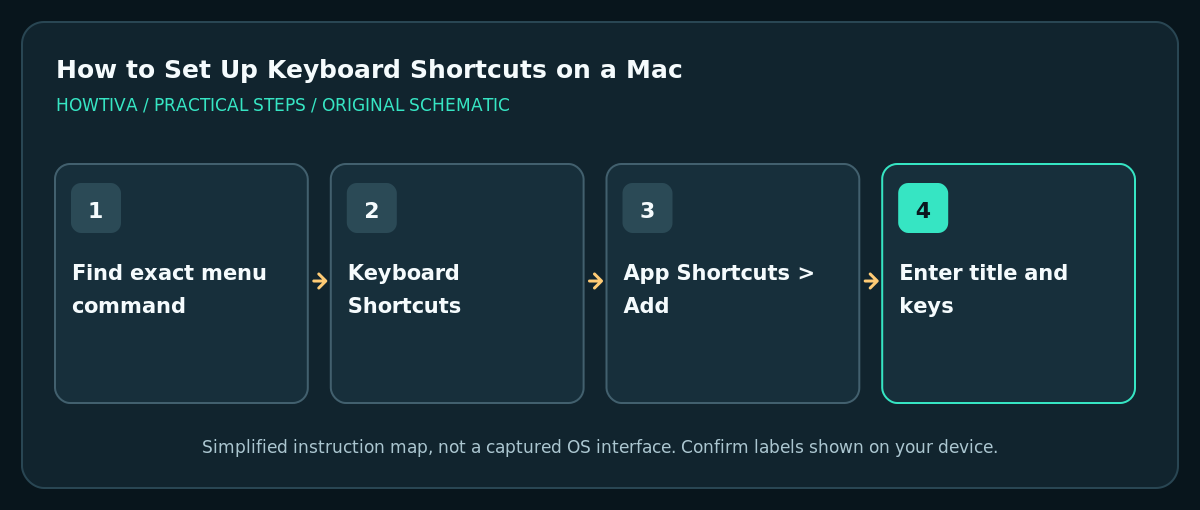 Mac App Shortcuts path from menu command to Keyboard shortcut field