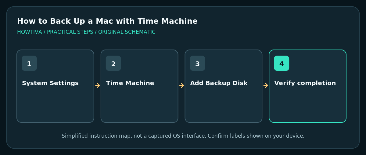 Time Machine setup from System Settings to verified completed backup