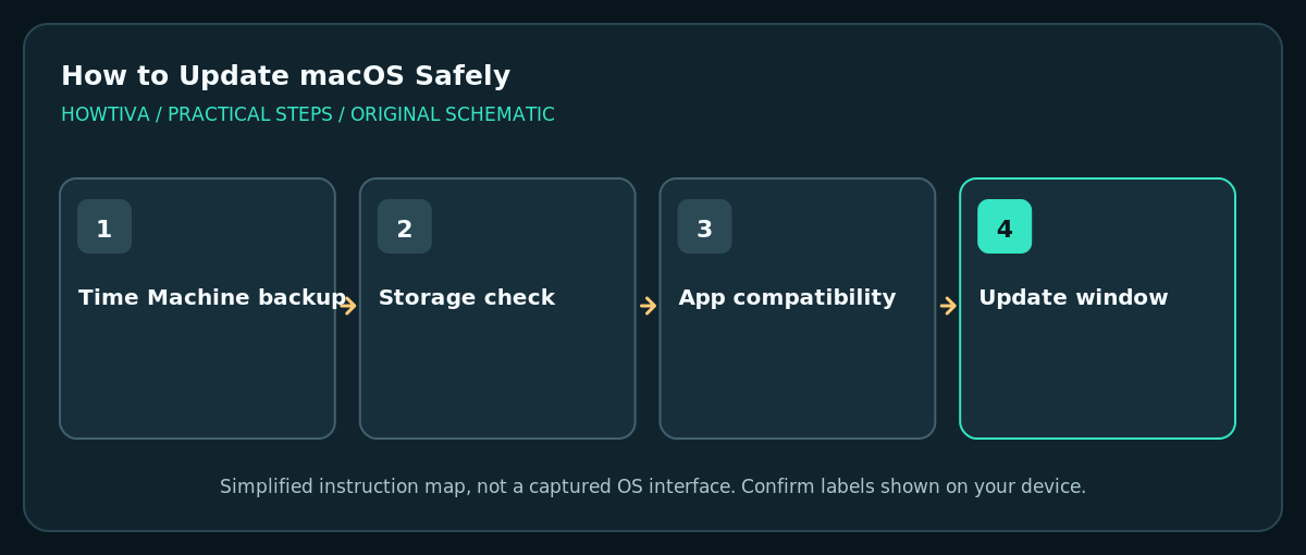 Before macOS update back up verify storage and application compatibility