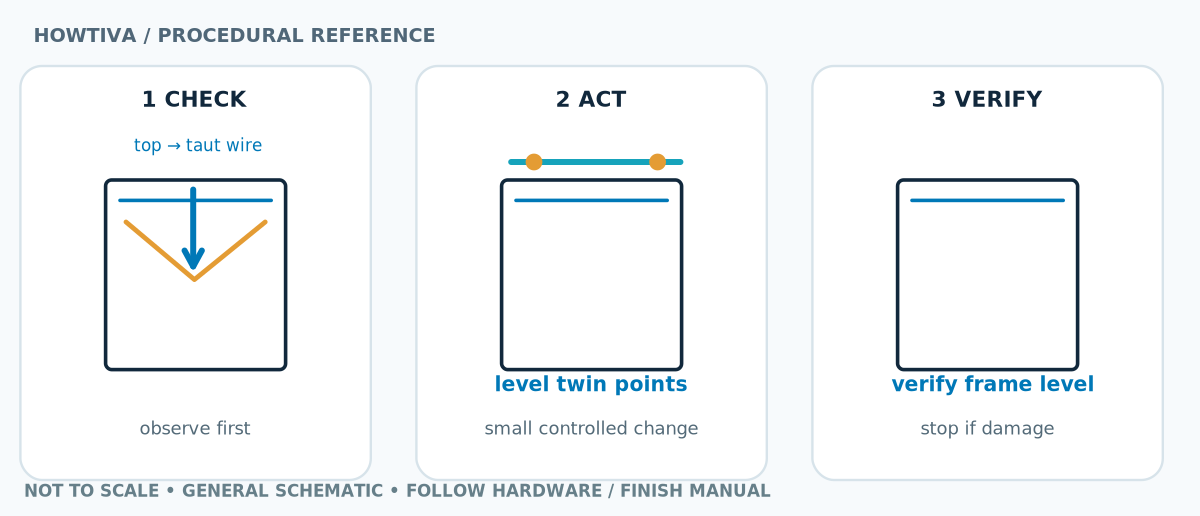 Diagram showing the measured frame centerline, hook drop to hanging point and level marks for two anchors