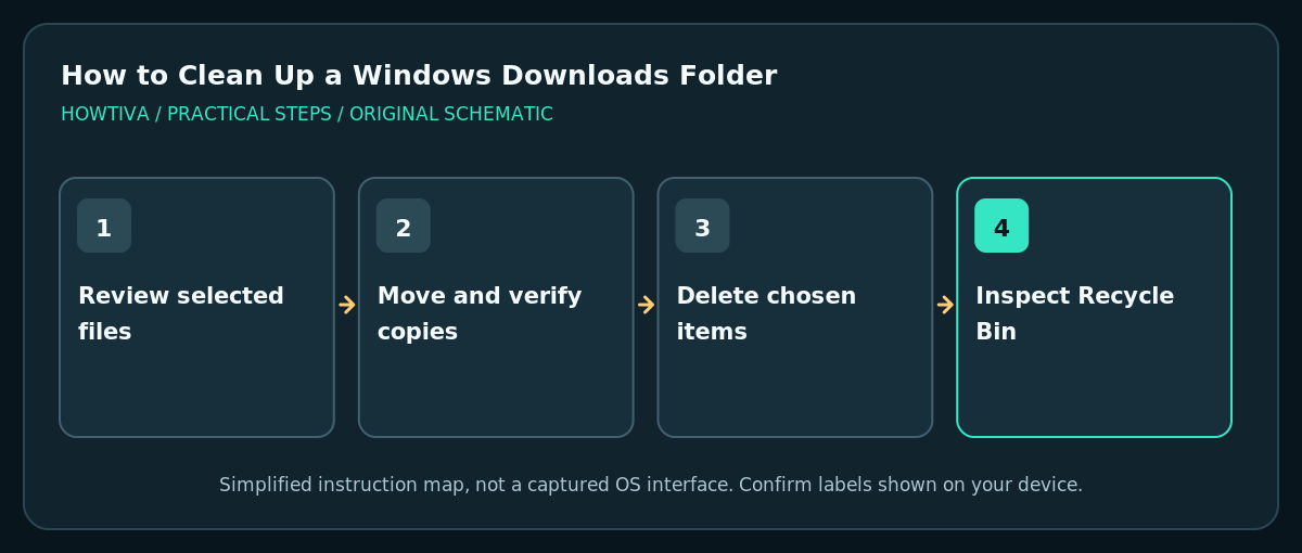 Windows Downloads safe cleanup sequence including recycle bin verification