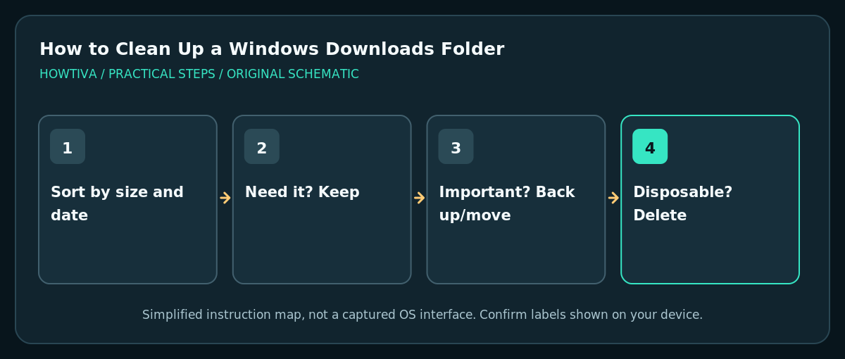 Downloads folder decision tree showing keep move archive and delete