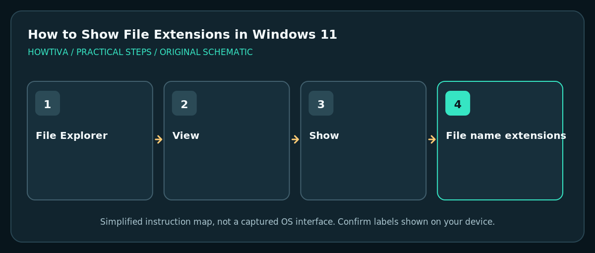 Show Windows filename extensions through File Explorer View Show