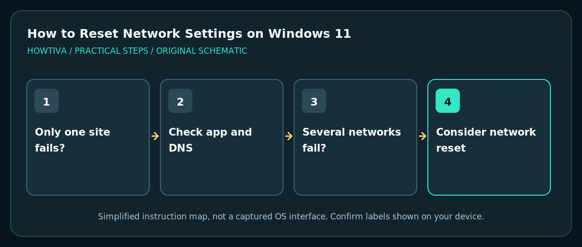Decision flow showing troubleshooting before a full Windows network reset
