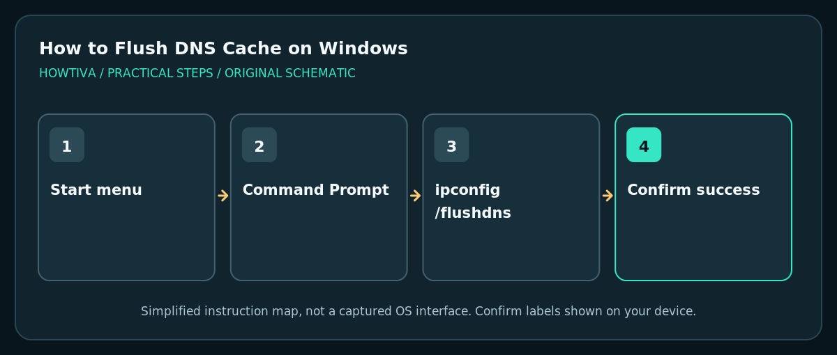 Windows DNS flush steps from elevated command prompt to success confirmation
