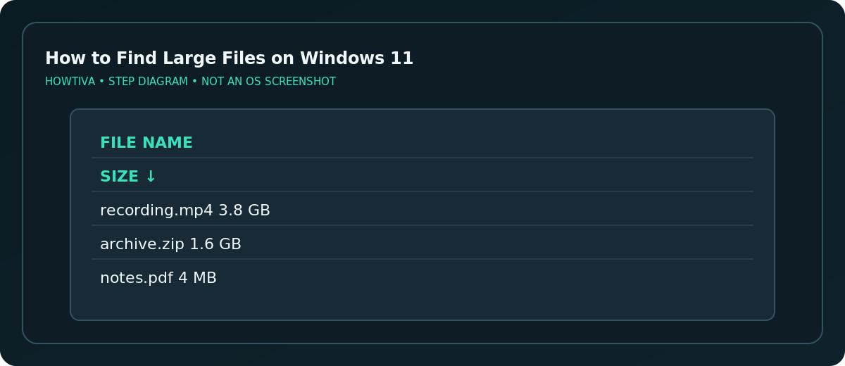 File Explorer Details view showing Size sorting with largest files first