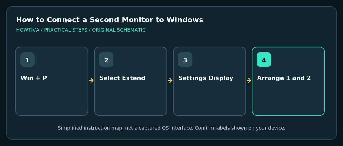 Use Windows P Extend and drag numbered rectangles to match physical layout