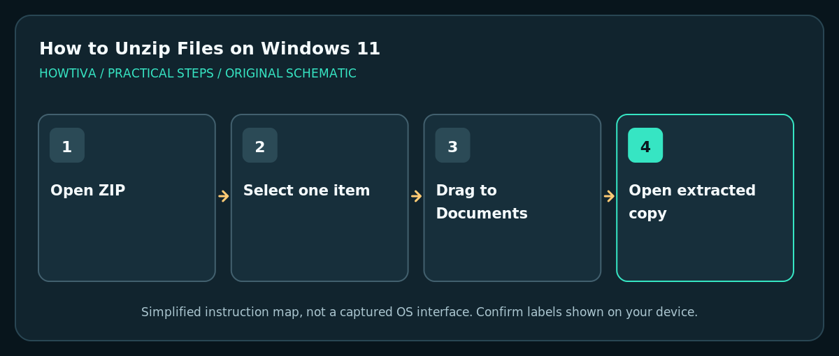 Drag just one needed file from zipped folder into Documents