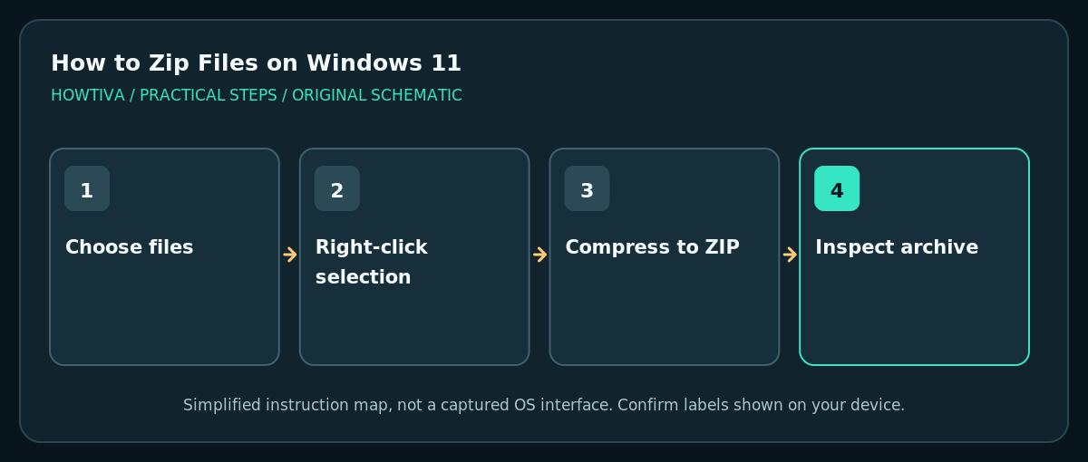 Select file items, choose ZIP compression, rename and check the archive